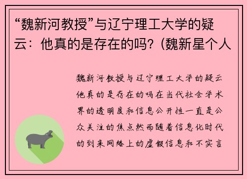 “魏新河教授”与辽宁理工大学的疑云：他真的是存在的吗？(魏新星个人简介)